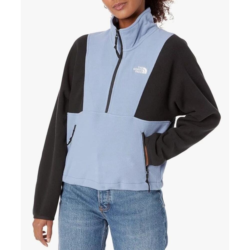 North Face Colorblock Fleece Pullover Jacket Blue Black Quarter Zip Women‎ M NWT
